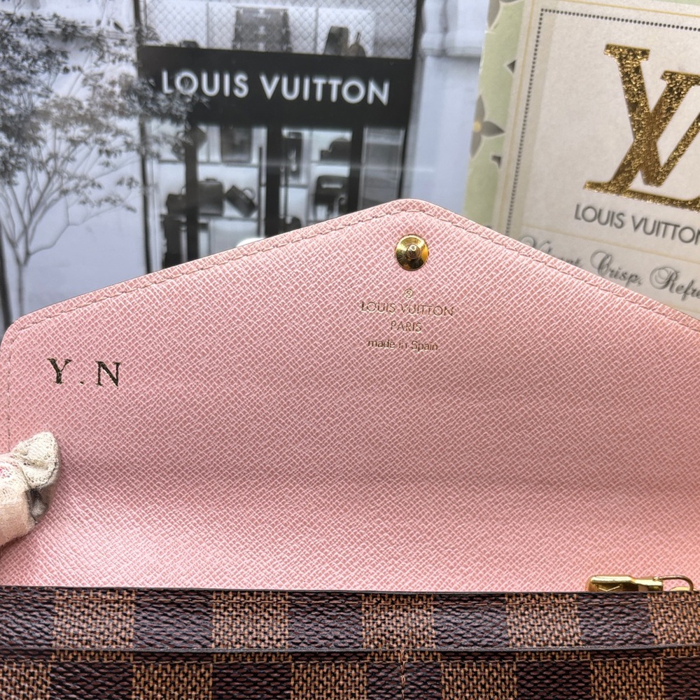 Louis Vuitton🌼Brown & Pink🩷 Interior Damier Ebene long Sarah Wallet-EUC - Picture 10 of 11